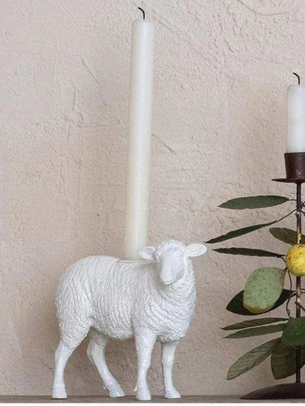 White Resin Sheep Candle Holder - Decorative Home Accent